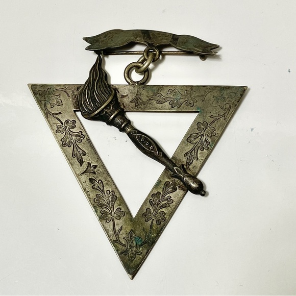 Silver tone Antique 1800'sPythian Knights of Pythias Society pin Brooch Torch